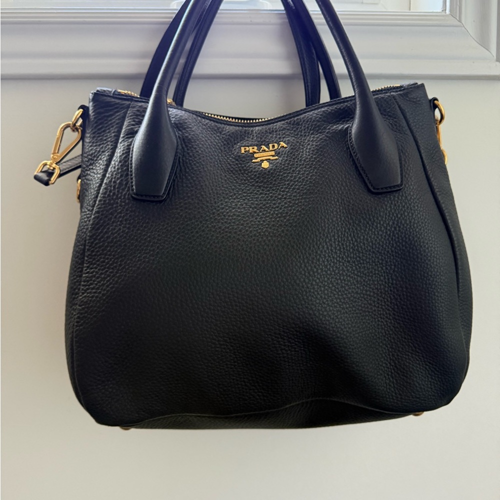 Prada Black Leather Shoulder Bag with Gold Accents - Picture 4 of 5
